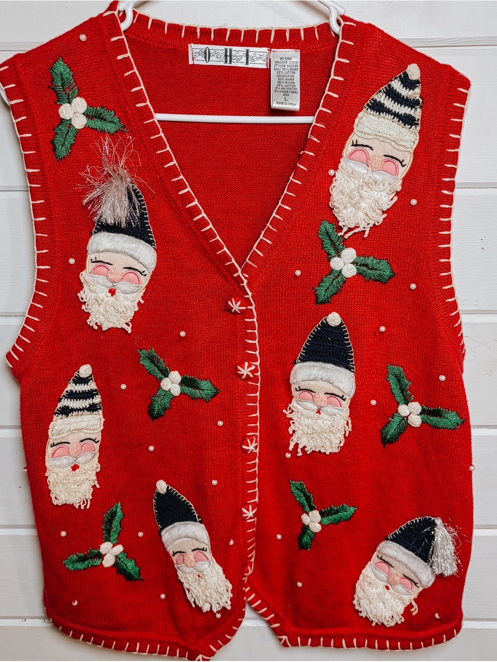 Vintage Knit Christmas Sweater Vest | Santa Claus | Large